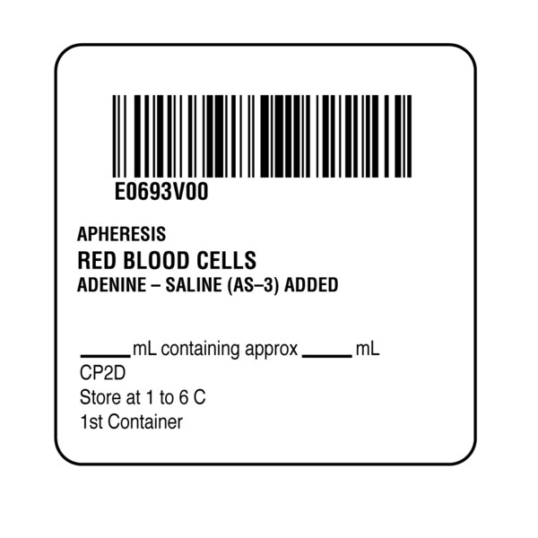 Nevs ISBT 128 Apheresis Red Blood Cells 2" x 2" BBC-0693 - main